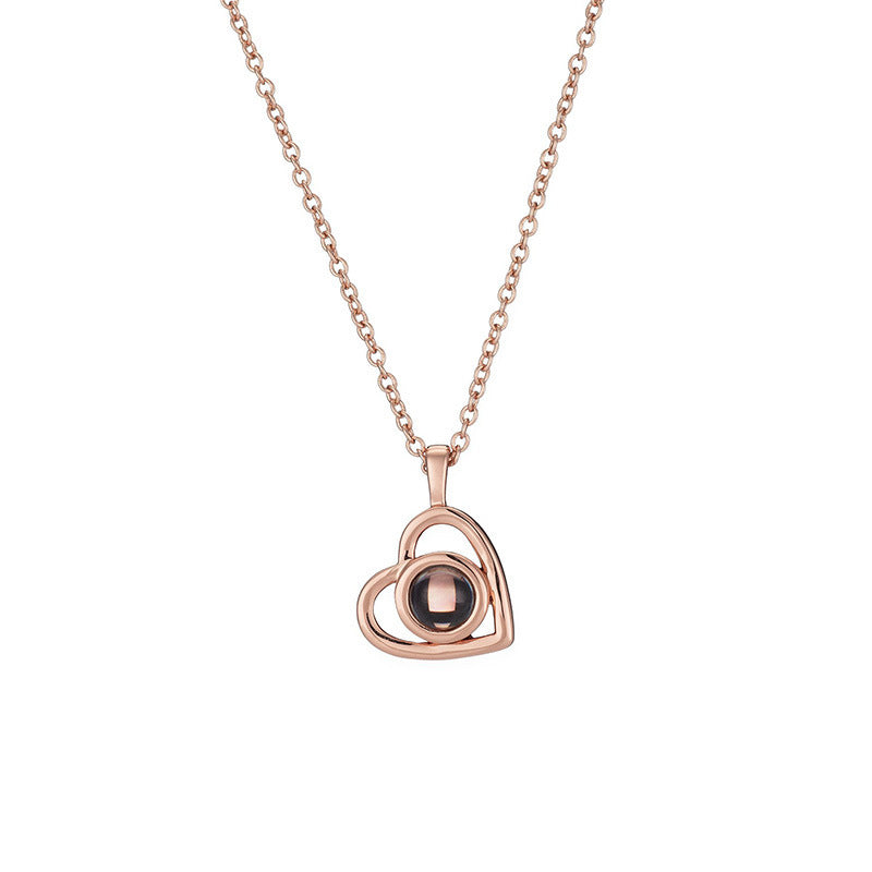 Rose gold Hidden Photo Necklace, full view of the heart pendant and chain